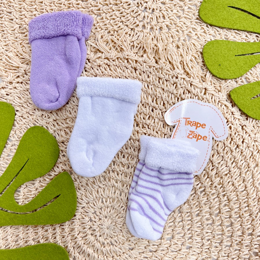  Kit 3 Meias Soquetes Trape Zape - Branco e Lilás